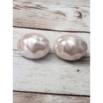 Vintage Clip On Earrings Oval Pearlescent Cream 1" Uneven Surface Photo 1