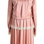 Vintage 70s Union Made Midi Dress Size M Floral Lace Long Sleeve Pink Feminine Size M Photo 0