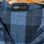 SheIn Oversized Blue Flannel Plaid Button Down Shirt Photo 1