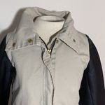 JJ basics Women’s JJ Safari utility jacket canvas faux Leather sleeves small color block Photo 2