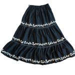 Farm Rio Embroidered Ruffle Maxi Skirt Tiered Cotton Black White Size Medium NWT Photo 8