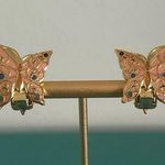 Vintage Cloisonne Enamal Butterfly Clip On Earrings with Pink and Gold Accents Photo 0