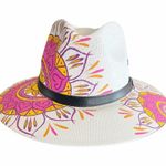 HAT MEXICAN Artisanal Hand Painted Fedora Mandala Sombrero Panama Bohemian White Photo 3