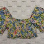 Bar III Chic Yellow Floral Adjustable Puff Shoulder Smocked Crop Top - Women’s Medium Photo 1