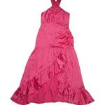 Cinq à Sept NWT Cinq a Sept Arianna in Pink Candy Silk Satin Halter Ruffle Dress 8 $595 Photo 0