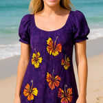 Vintage Tropical Purple Floral Women's Dress Hawaiian Size M Photo 0