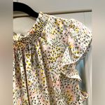 Loft Floral Print Women's Ruffle neck Top EUC Sz L white pink green yellow Photo 1