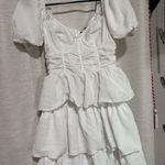 Pretty Little Thing White Crinkle Cup  Detail Tiered Skirt Skater Dress Photo 0