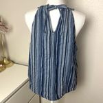 a.n.a Blue Striped Sleeveless Cutout Blouse Photo 3