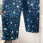 Harari Silk Floral Pants Bohemian Wide Leg Black Blue Medium Photo 1