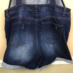 Wax Jean Women’s Distressed Foldover Hem Dark Wash Denim Shortalls Photo 6