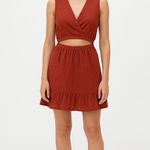 ZARA  Rust Eyelet Cutout Dress Size M Sleeveless Summer Boho Ruffle Hem Photo 0