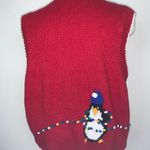 Excellent Village Peddler Christmas Penguins Embroidered Sweater Size XL Red Photo 6