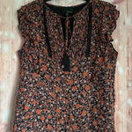 Greylin  Orange Fall Floral Black Tassel Tie Boho Blouse Photo 0