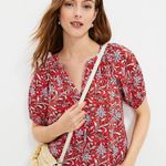 Loft Spring Bloom Tie Neck Puff Sleeve Floral Puff Sleeve Peasant Top Size M Photo 2