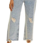 Avec Les Filles Size 26 High Rise Distressed Raw Hem Wide Leg Acid Wash Jeans Photo 0