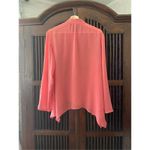 Hinge  100% silk Size M Coral Button Down Long Sleeve Blouse Photo 2