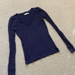 Forever 21 Bella Swan Fitted Long Sleeve Shirt Navy Blue Y2K Indie Sleaze V-Neck Cotton S Photo 1
