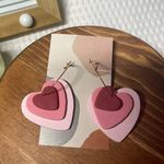 Handmade Large light pink And Dark cutout heart and pink heart dangle earrings Clay NEW Photo 0