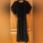 Lulus Adorable Type Black Surplice Puff Sleeve Textured Woven Midi Dress Medium Photo 8