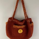 90s Burnt Orange Handmade Sequin Knit Felted Wool Slouchy Hobo Shoulder Bag Tote Photo 2