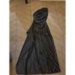 NEW Black Satin 1 Shoulder Long Sleeve High Slit Maxi Dress S Photo 3