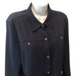 J.Jill  Wearever Button-Front Belted Woven Jacket Navy Size M Business Casual Photo 3