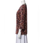 Tory Burch  S Top Stretch Low V Cut‎ Silk Blend  Easywear Navy Brown Blouse Tunic Photo 2