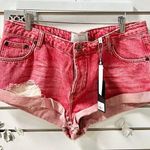 NWT One teaspoon Bandit Mid Rise Distressed Organic Denim Shorts Red Women's 32 Photo 0