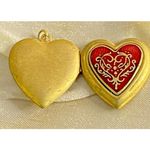 1984 Signed MMA Metropolitan Museum of Art Red Enamel Heart Locket Pendant 1" Gold Photo 2