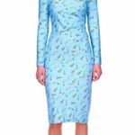 Jonathan Cohen blue floral, long sleeve, twist side, midi dress. L Size L Photo 0
