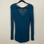 Lafayette 148 New York Scoop Neck Diagonal Rib Long Sleeve Sweater Teal Size M Blue Size M Photo 2