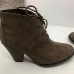 MIA Shawna faux suede lace up ankle bootie shootie taupe heeled stacked heel Photo 4