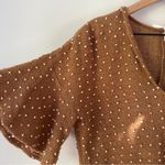BCBGeneration  Caramel Swiss Dot Mini Dress Bell Sleeve V-Neck Acrylic Nylon EUC Photo 3