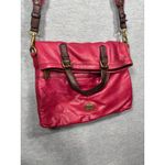 Fossil  Explorer‎ Tote Dark Pink Leather Foldover Crossbody Purse Photo 1