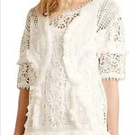 Yoana Baraschi Anthropologie  Top White Lace‎ Crochet Fringe Trim Short Sleeve S Photo 0