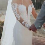 David's Bridal Galina Signature Long Sleeve Ivory Sheer Beaded Wedding Dress 4 Photo 1