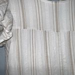 Altar'd State Altar’d State White & Tan Stripes Tiered Crepe Ruffle Cap Sleeve Shift Dress S Photo 2