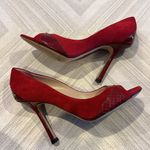 Jimmy Choo Women’s Red Suede Rocky Peep-Toe Pumps Photo 4