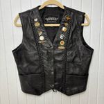 Unik Vintage Motorcycle Black Leather Vest with Unique Pins Size L Size L Photo 0