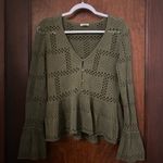 Anthropologie Pilcro Pointelle Babydoll Sweater V Neck Y2K Bell Sleeve XS Photo 1