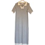 Miou Muse Striped Open Knit Midi Dress Collared Blue/White Size M NEW Blue Size M Photo 5