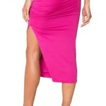 superdown Tiffani Ruched Midi Skirt in Fuschia Photo 3
