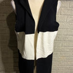 Sioni Hooded Sleeveless Vest Black White Color Block Long Cardigan Knit Size L Photo 0