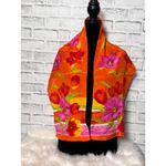 Liz Claiborne Vintage  Scarf Silk Floral‎ Print Bright Orange Pink Women's Photo 1