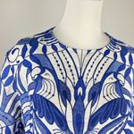 Farm Rio NWOT  Linen Lace Nature Short-Sleeve Crop Wavy Blouse Size L Blue Photo 6