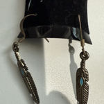 VINTAGE SOUTHWESTERN THEMED‎ SILVER TONE TURQUOISE DROP DANGLE EARRINGS Blue Photo 0