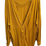 Free People Gold Mustard Yellow Shimmy Shake Blouse M Balloon Sleeve Back Cutout Photo 0