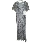 Mac Duggal NWT Flutter Sleeve V-Neck Beaded Embroidered Dress in Platinum Size 6 Photo 4