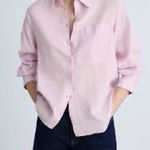 Mango Soft Pink Pocket Linen Cotton Button Down Shirt Size 6 EUC Photo 0